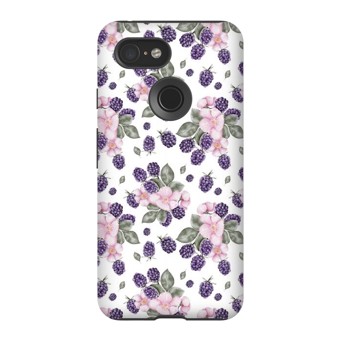 Pixel 3 StrongFit Berries and flowers, white by Flowery Stories