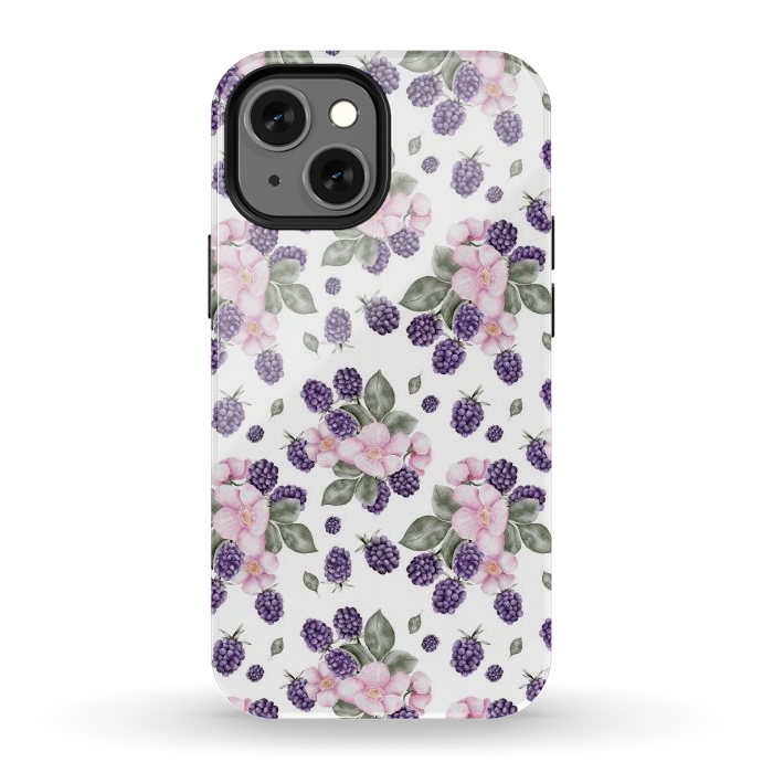 iPhone 12 mini StrongFit Berries and flowers, white by Flowery Stories