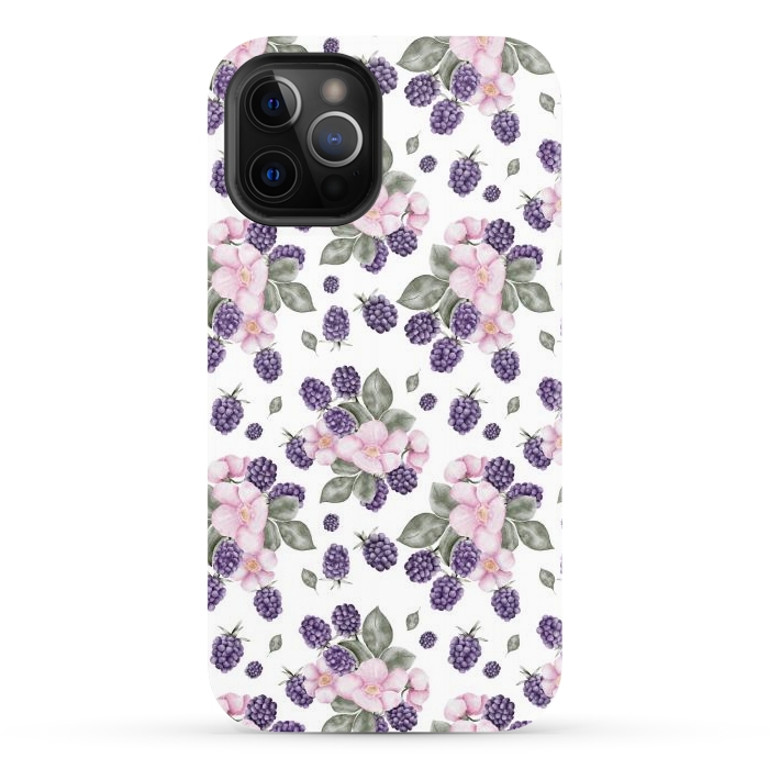 iPhone 12 Pro StrongFit Berries and flowers, white by Flowery Stories