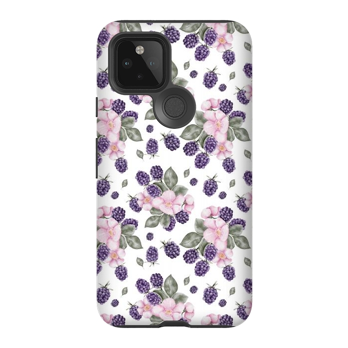 Pixel 5 StrongFit Berries and flowers, white by Flowery Stories