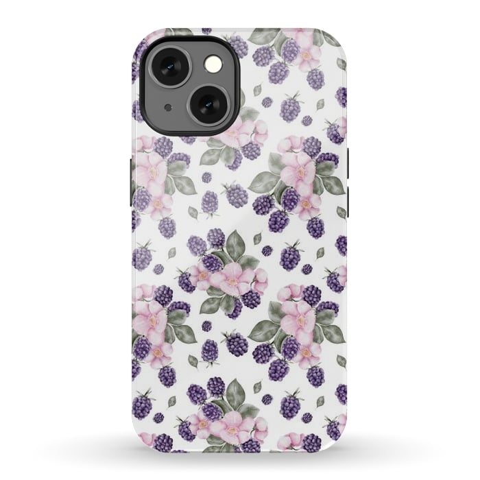 iPhone 13 StrongFit Berries and flowers, white by Flowery Stories