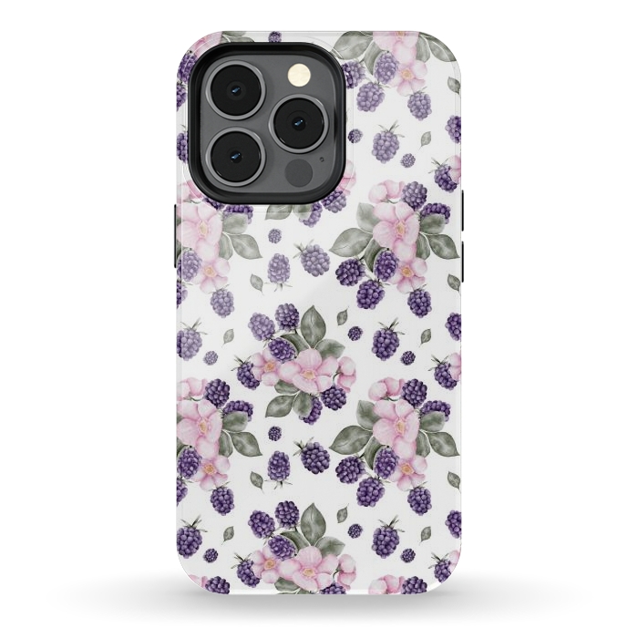 iPhone 13 pro StrongFit Berries and flowers, white by Flowery Stories
