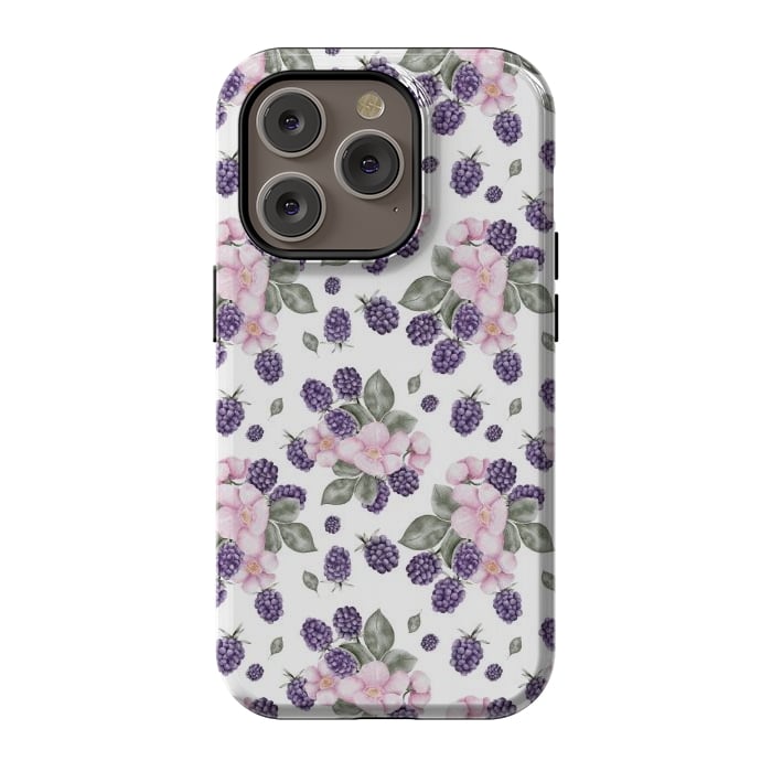 iPhone 14 Pro StrongFit Berries and flowers, white by Flowery Stories