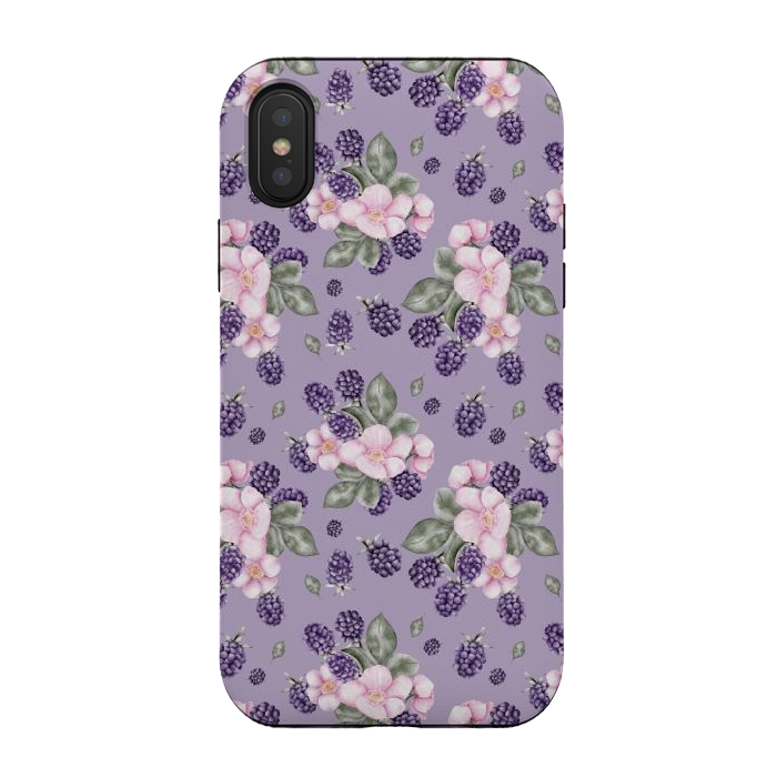 iPhone Xs / X StrongFit Berries and flowers, dark purple by Flowery Stories