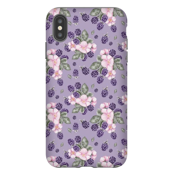 iPhone Xs Max StrongFit Berries and flowers, dark purple by Flowery Stories