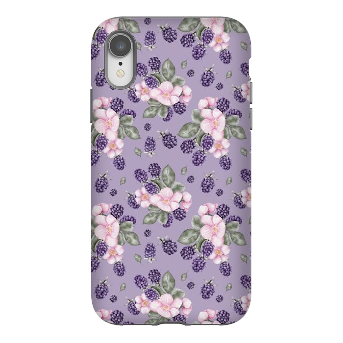 iPhone Xr StrongFit Berries and flowers, dark purple by Flowery Stories