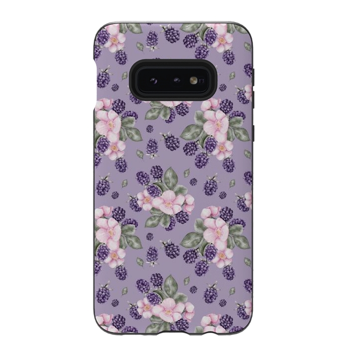 Galaxy S10e StrongFit Berries and flowers, dark purple by Flowery Stories