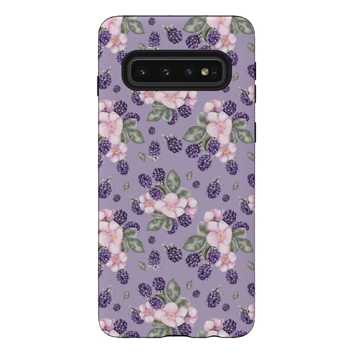 Galaxy S10 StrongFit Berries and flowers, dark purple by Flowery Stories