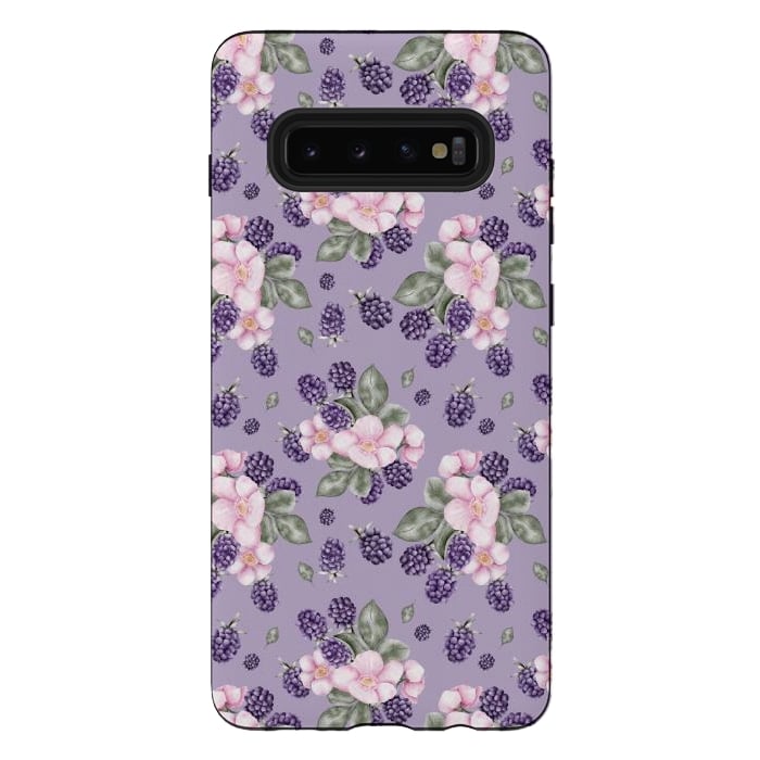Galaxy S10 plus StrongFit Berries and flowers, dark purple by Flowery Stories