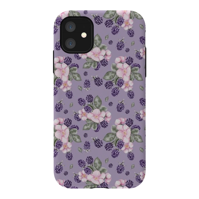 iPhone 11 StrongFit Berries and flowers, dark purple by Flowery Stories