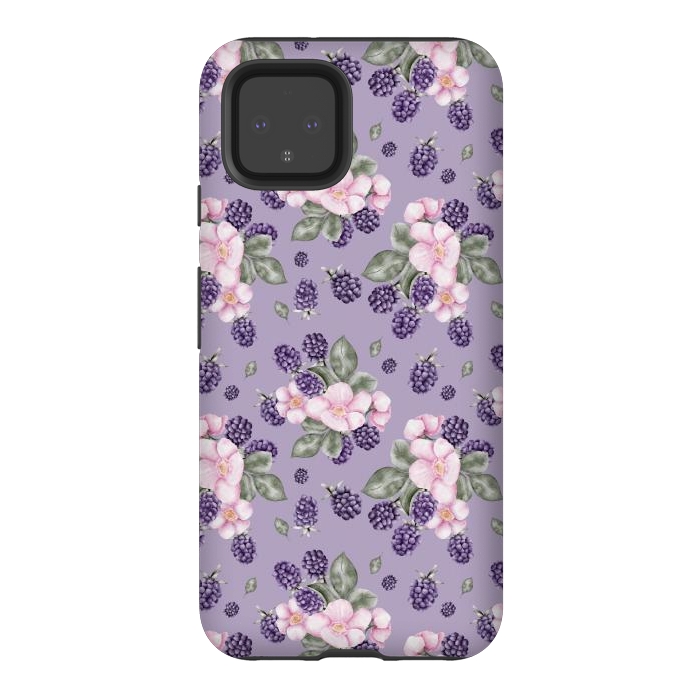 Pixel 4 StrongFit Berries and flowers, dark purple by Flowery Stories
