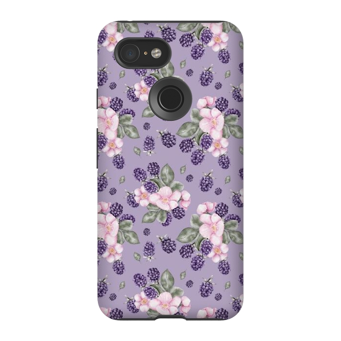 Pixel 3 StrongFit Berries and flowers, dark purple by Flowery Stories