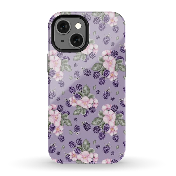 iPhone 12 mini StrongFit Berries and flowers, dark purple by Flowery Stories
