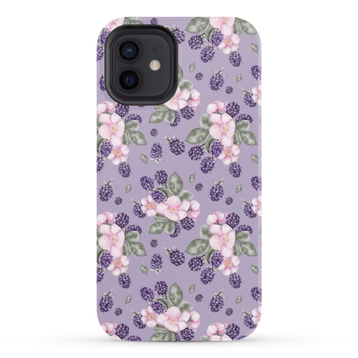 iPhone 12 StrongFit Berries and flowers, dark purple by Flowery Stories