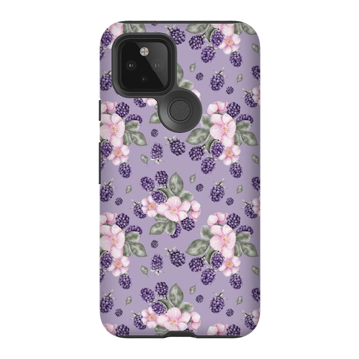 Pixel 5 StrongFit Berries and flowers, dark purple by Flowery Stories