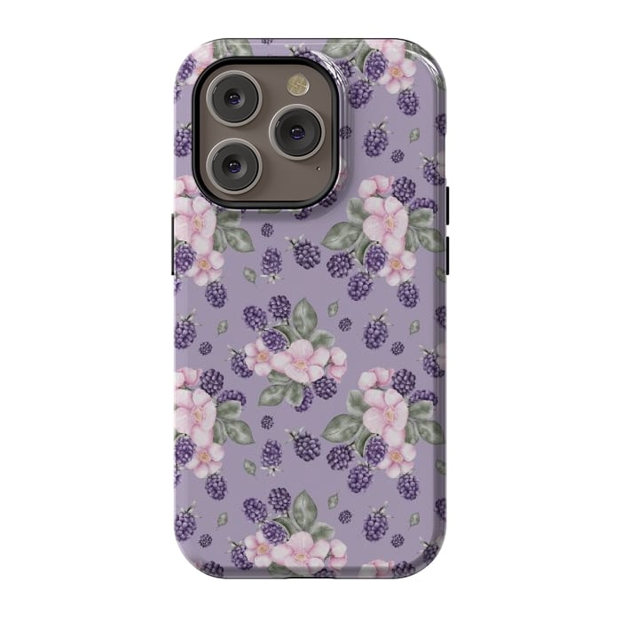 iPhone 14 Pro StrongFit Berries and flowers, dark purple by Flowery Stories