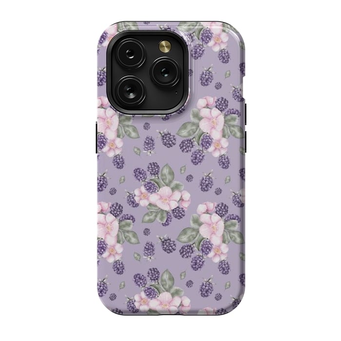 iPhone 15 Pro StrongFit Berries and flowers, dark purple by Flowery Stories