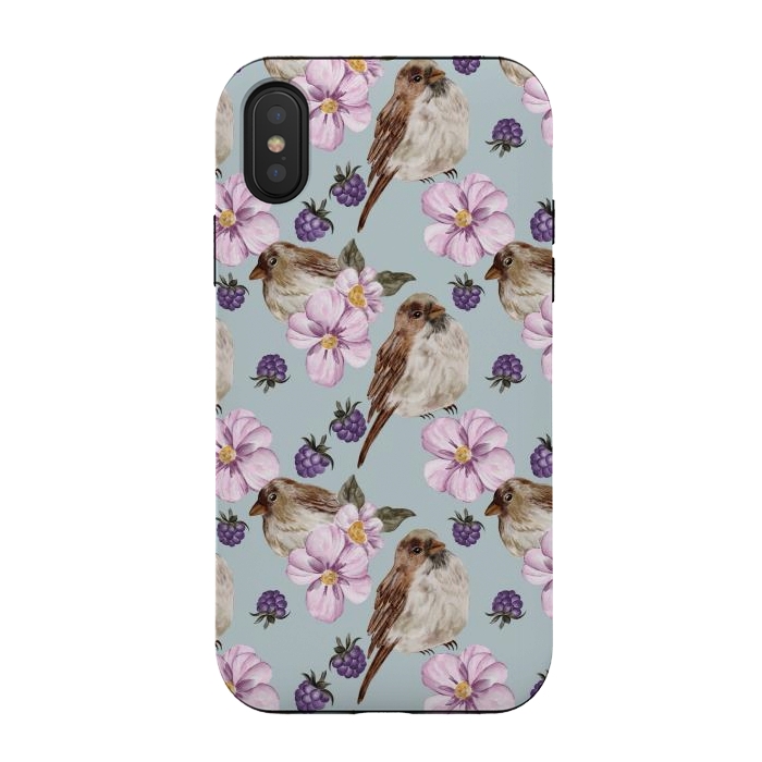 iPhone Xs / X StrongFit Lovely birds, blue by Flowery Stories