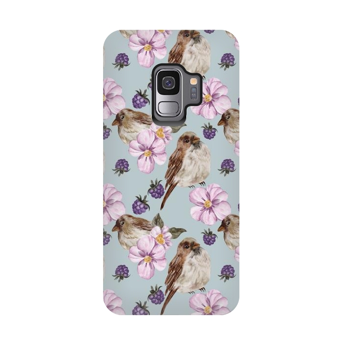 Galaxy S9 StrongFit Lovely birds, blue by Flowery Stories