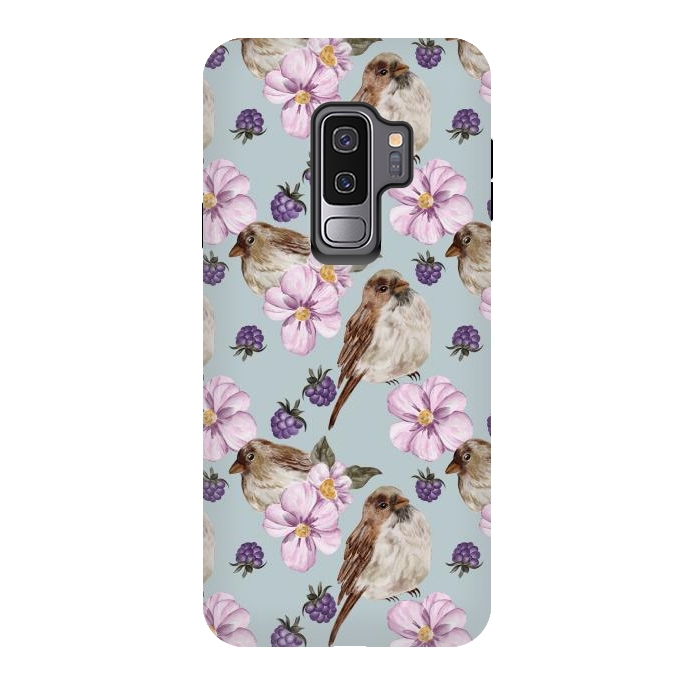 Galaxy S9 plus StrongFit Lovely birds, blue by Flowery Stories
