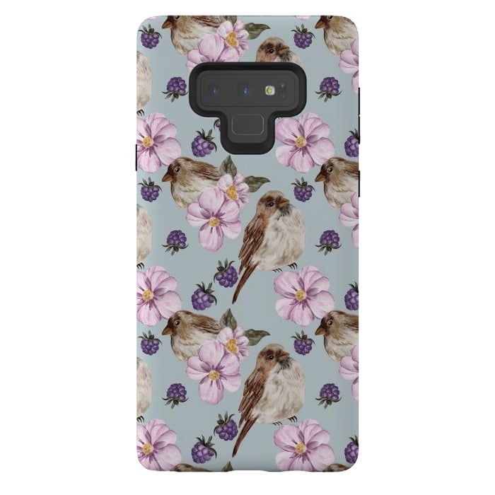 Galaxy Note 9 StrongFit Lovely birds, blue by Flowery Stories