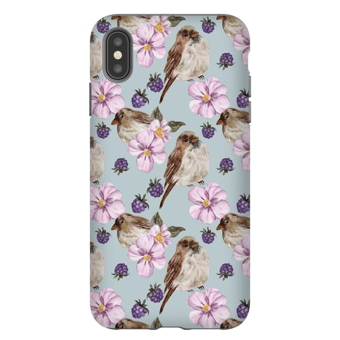 iPhone Xs Max StrongFit Lovely birds, blue by Flowery Stories