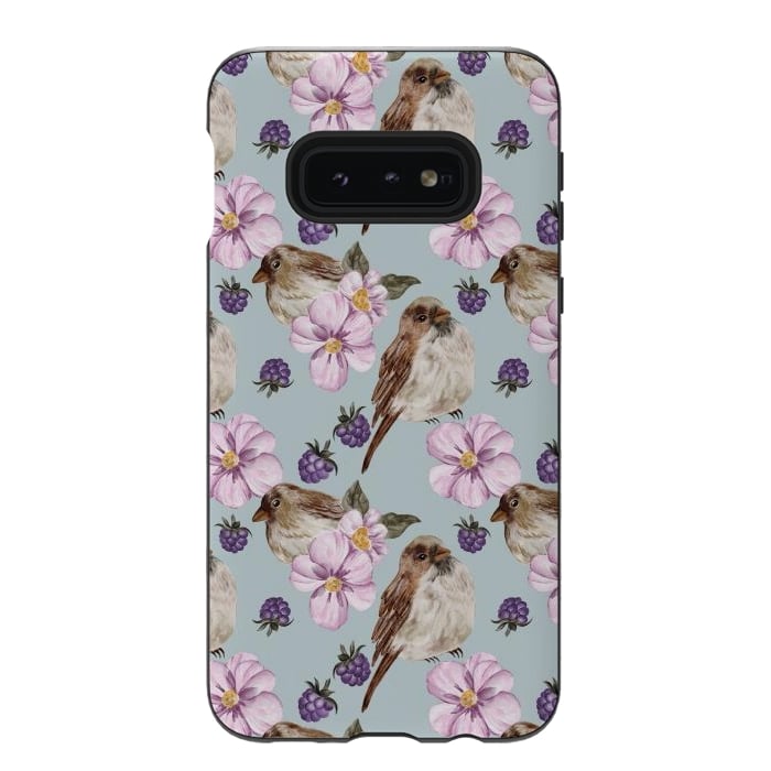 Galaxy S10e StrongFit Lovely birds, blue by Flowery Stories
