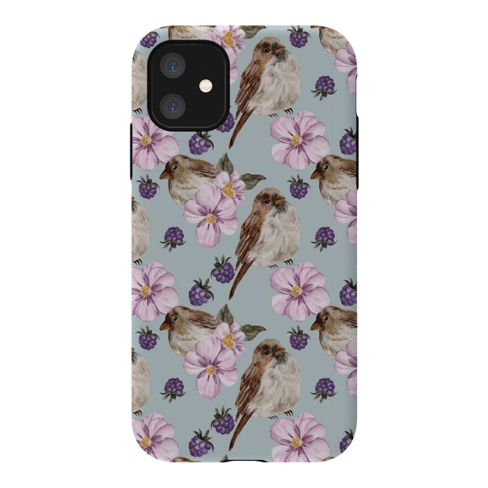 iPhone 11 StrongFit Lovely birds, blue by Flowery Stories
