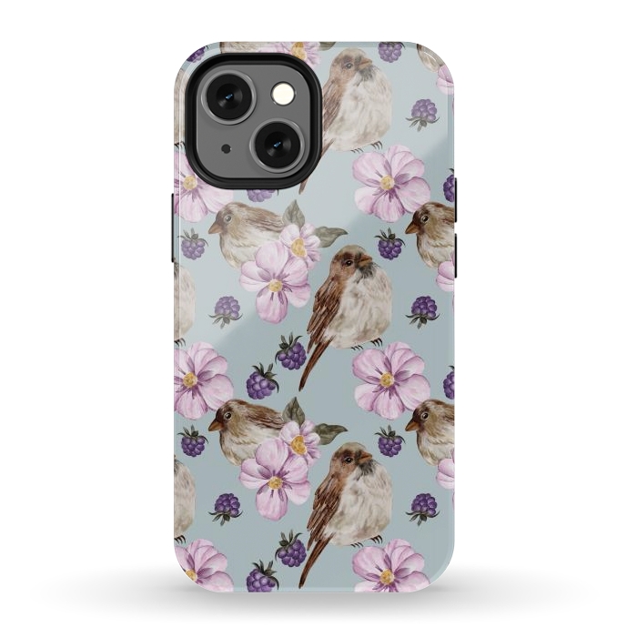 iPhone 12 mini StrongFit Lovely birds, blue by Flowery Stories