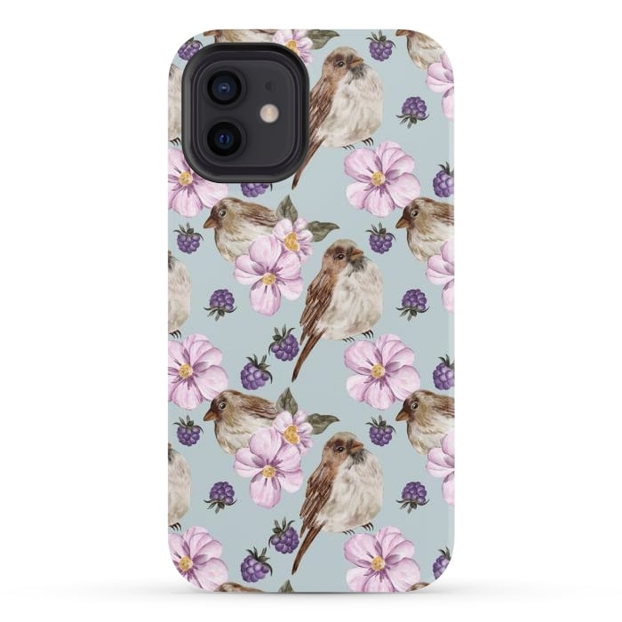iPhone 12 StrongFit Lovely birds, blue by Flowery Stories