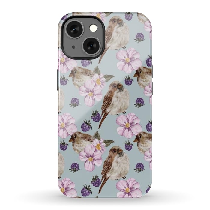 iPhone 13 StrongFit Lovely birds, blue by Flowery Stories