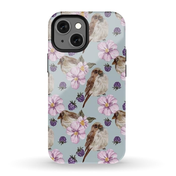 iPhone 13 mini StrongFit Lovely birds, blue by Flowery Stories