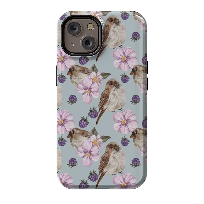 iPhone 14 StrongFit Lovely birds, blue by Flowery Stories