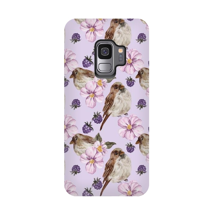 Galaxy S9 StrongFit Lovely birds, light purple by Flowery Stories