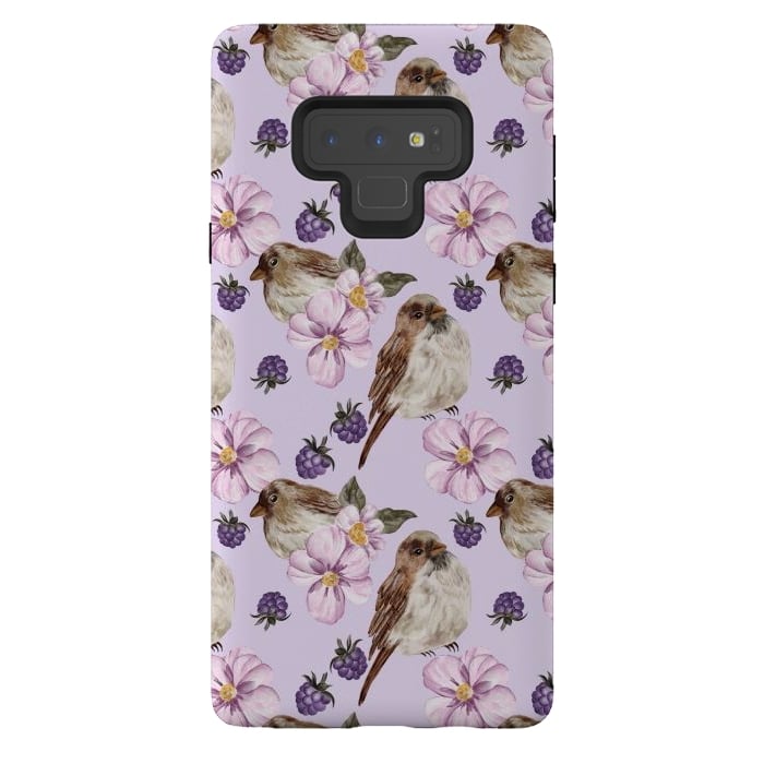 Galaxy Note 9 StrongFit Lovely birds, light purple by Flowery Stories