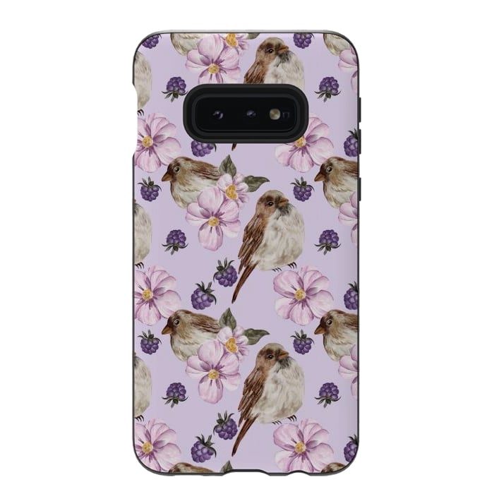 Galaxy S10e StrongFit Lovely birds, light purple by Flowery Stories