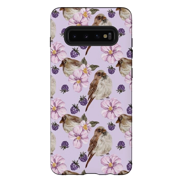 Galaxy S10 plus StrongFit Lovely birds, light purple by Flowery Stories