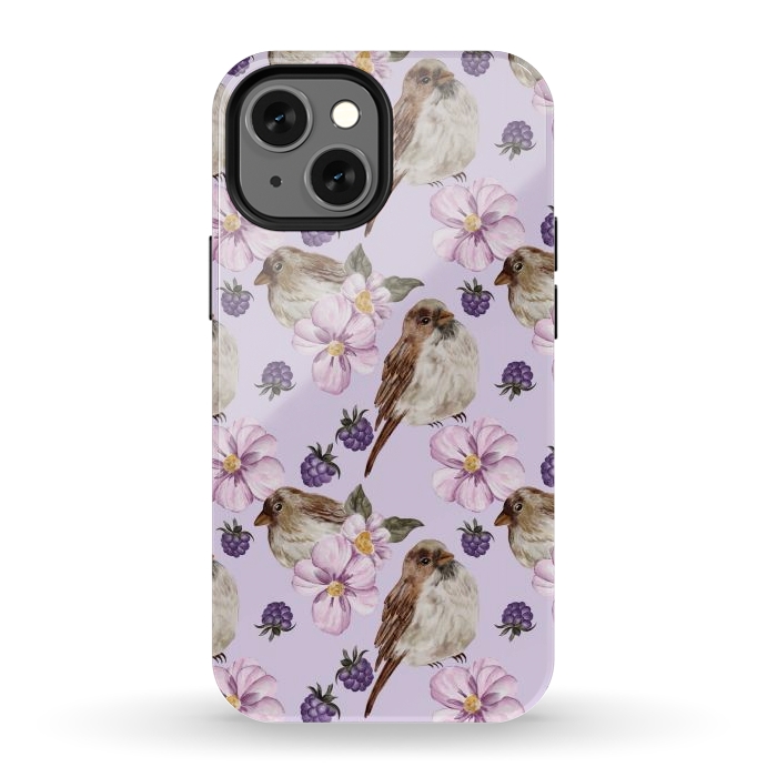 iPhone 12 mini StrongFit Lovely birds, light purple by Flowery Stories