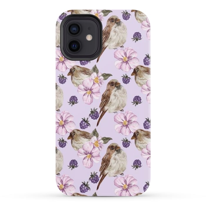 iPhone 12 StrongFit Lovely birds, light purple by Flowery Stories