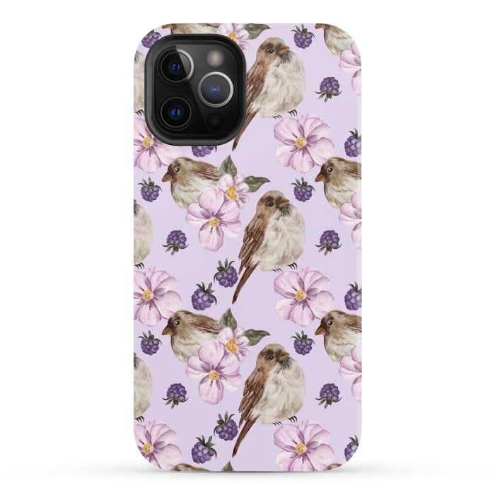 iPhone 12 Pro StrongFit Lovely birds, light purple by Flowery Stories