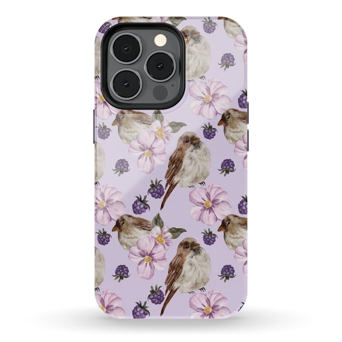 iPhone 13 pro StrongFit Lovely birds, light purple by Flowery Stories