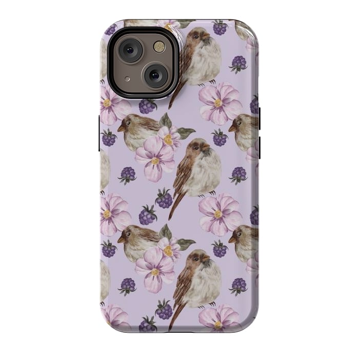 iPhone 14 StrongFit Lovely birds, light purple by Flowery Stories