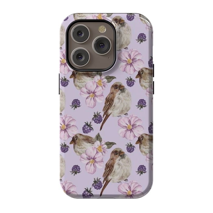 iPhone 14 Pro StrongFit Lovely birds, light purple by Flowery Stories