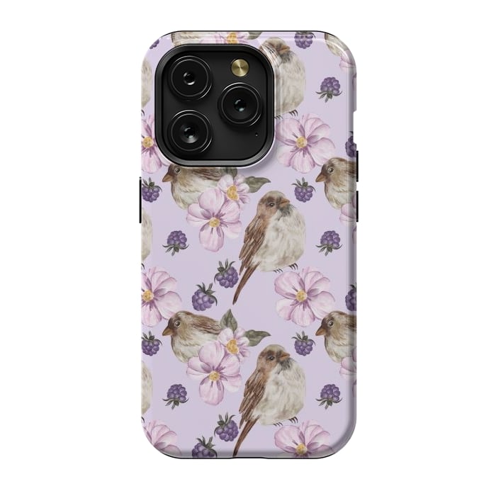 iPhone 15 Pro StrongFit Lovely birds, light purple by Flowery Stories