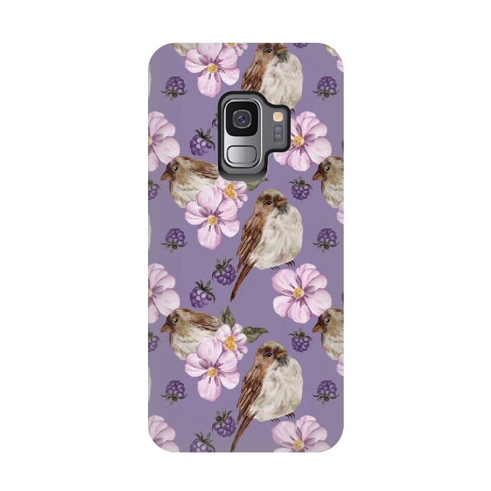 Galaxy S9 StrongFit Lovely birds, dark purple by Flowery Stories