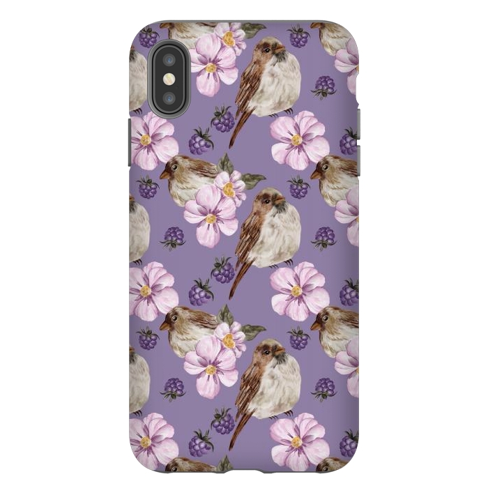 iPhone Xs Max StrongFit Lovely birds, dark purple by Flowery Stories