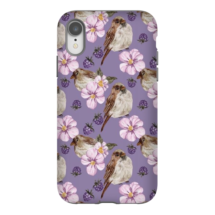 iPhone Xr StrongFit Lovely birds, dark purple by Flowery Stories