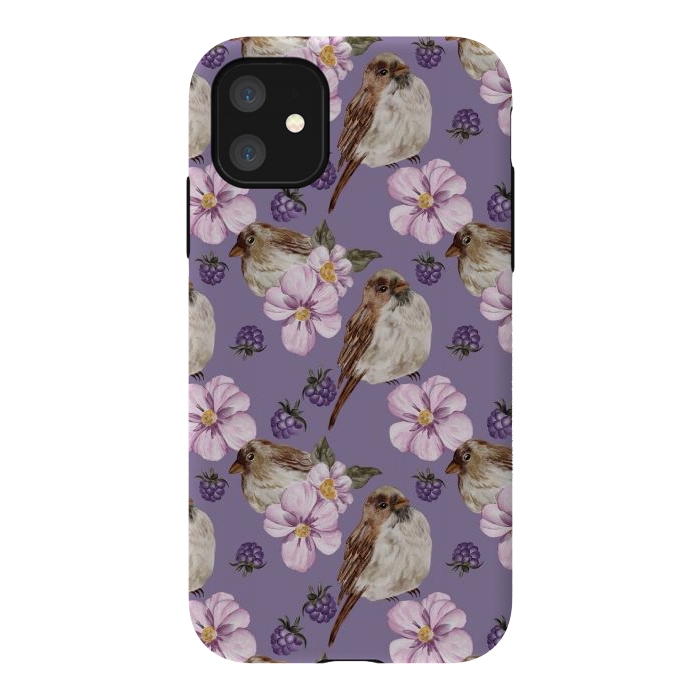 iPhone 11 StrongFit Lovely birds, dark purple by Flowery Stories