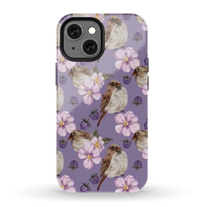 iPhone 12 mini StrongFit Lovely birds, dark purple by Flowery Stories