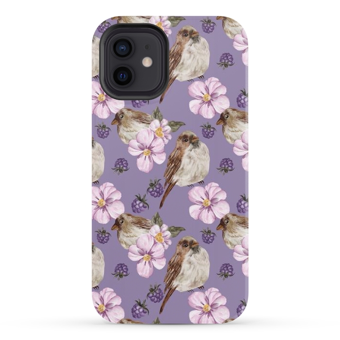 iPhone 12 StrongFit Lovely birds, dark purple by Flowery Stories